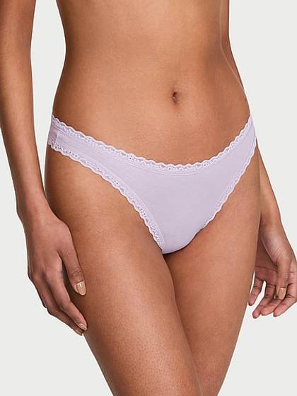 Cotton Lace-Waist Thong