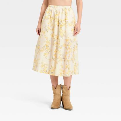 Women's Pull-On Midi Skirt - A New Day™ White Floral XS