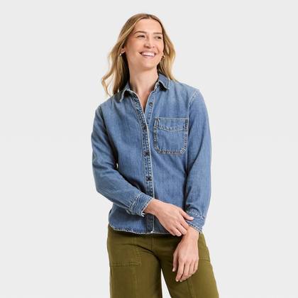 Women's Relaxed Denim Shirt - Universal Thread™ Medium Wash XS