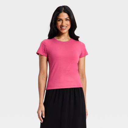 Women's Short Sleeve Sculpt T-Shirt - A New Day™ Pink L
