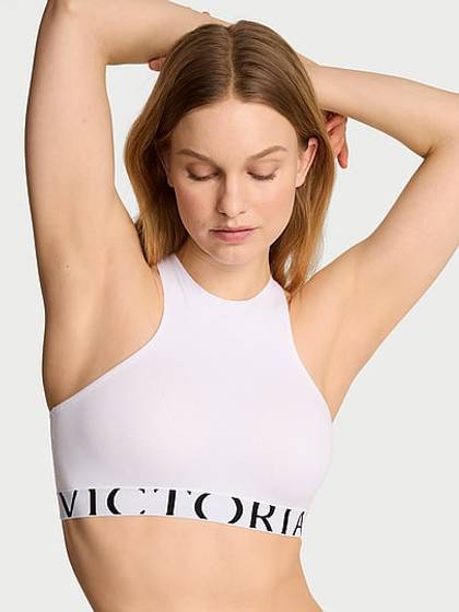 Cotton Exploded Logo Unlined High-Neck Bralette