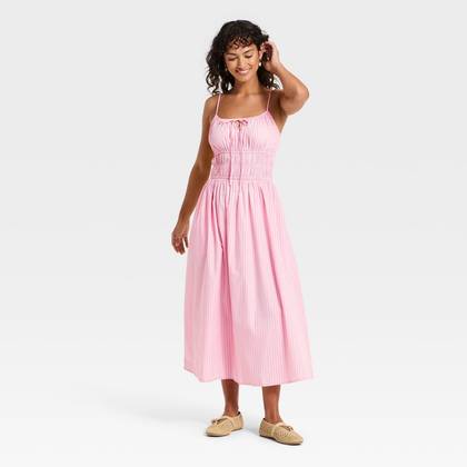 Women's Sleeveless Smocked Midi Sundress - Universal Thread™ Pink Striped XS