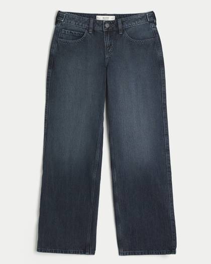 Adjustable Waist Low-Rise Dark Wash Baggy Jeans