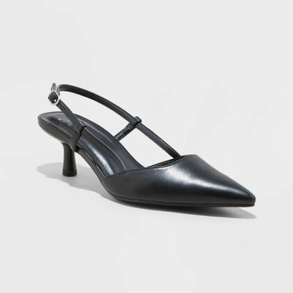 Women's Annette Slingback Heels - A New Day™ Black 5: Adjustable Buckle Strap, Cone Heel, Closed Pointed Toe, Medium Width