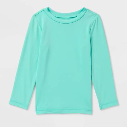 Baby Long Sleeve Solid Swim Rash Guard Top - Cat & Jack™ Bright Aqua 12M