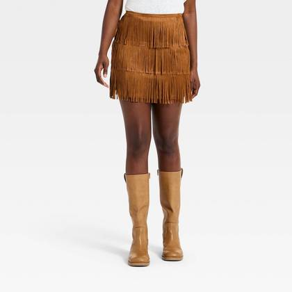 Women's Western Fringe Mini Skirt - Universal Thread™ Brown 0