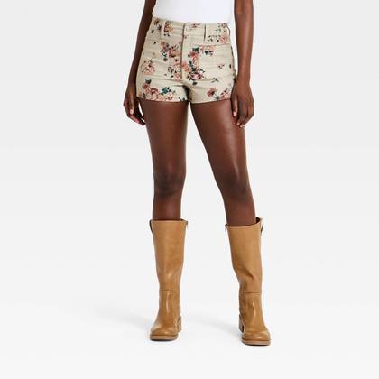 Women's Western Highest-Rise Floral Sailor Jean Shorts 2.75" - Universal Thread™ Khaki 2