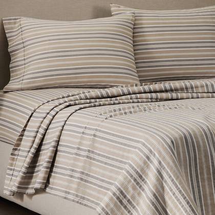 Jeremiah Brent Home King Cotton Sateen Sheet Set Sand Oliver Stripe