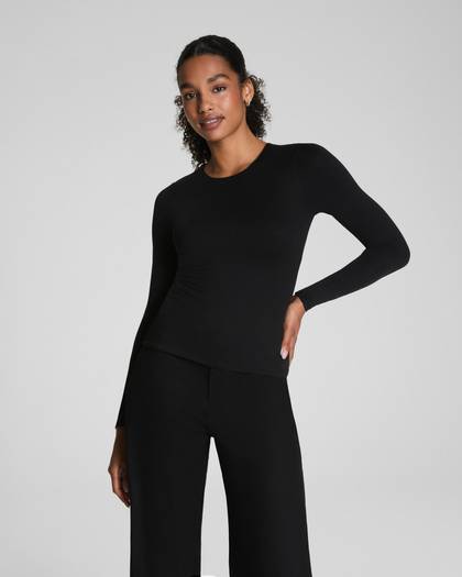 SPANXsmooth® Jersey Crewneck Long Sleeve Top | Classic Black - Black