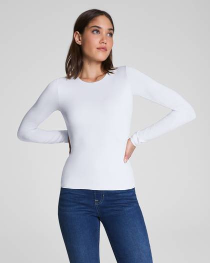 SPANXsmooth® Jersey Crewneck Long Sleeve Top | Classic White - White