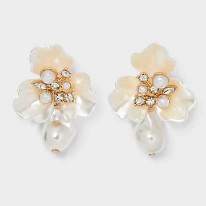 Floral Stone Earrings - A New Day™ Gold/Pearl