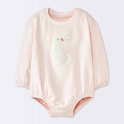 Baby Girls' Bunny Graphic Long-Sleeve Bubble Romper - Cloud Island™ Pink Newborn