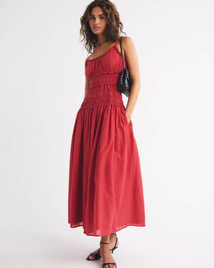 Smocked Drop-Waist Maxi Dress