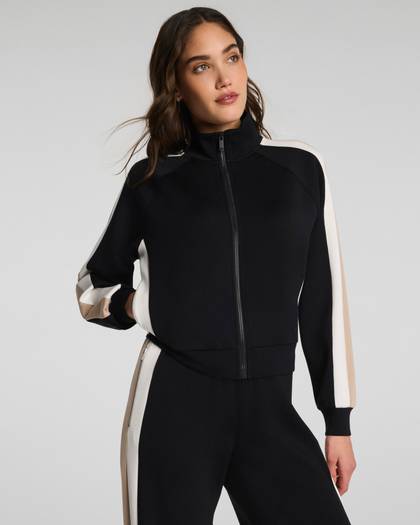 SPANX AirEssentials® Colorblock Track Jacket | Very Black Stripe - Black