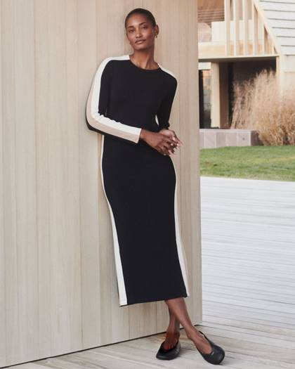 SPANX AirEssentials® Colorblock Maxi Dress | Very Black Stripe - Black