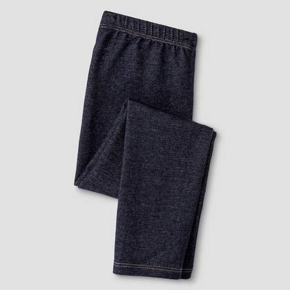 Toddler Girls' Solid Leggings - Cat & Jack™ Indigo 3T: Cotton Blend, Mid Rise, Skinny Leg, Ankle Length, Elastic Waistband