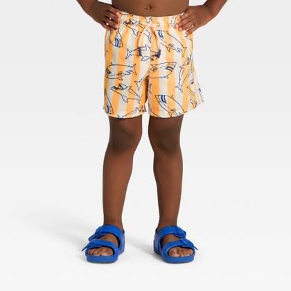 Toddler Boys' Shark Stripe Swim Trunks - Cat & Jack™ Orange 3T
