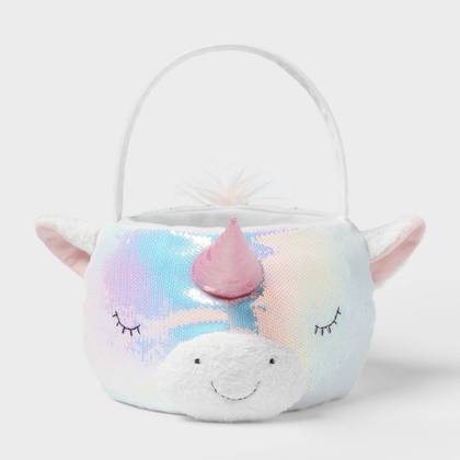 Round Sequins Unicorn Easter Basket Iridescent - Spritz™