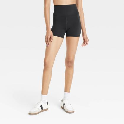 Women's Everyday Soft Ultra High-Rise Bike Shorts 4" - All In Motion™ Black XS: Moisture Wicking, Quick Drying