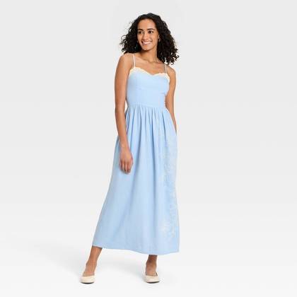 Women's Sleeveless Cutwork Midi Sundress - Universal Thread™ Light Blue XS
