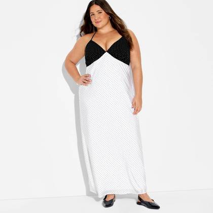 Women's Sleeveless Triangle Cup Maxi Dress - Wild Fable™ Black Polka Dots 1X