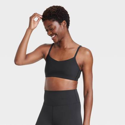 Women's Everyday Soft Light Support Bra - All In Motion™ Black XS: Moisture Wicking, Quick Drying