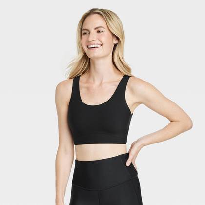 Women's Everyday Soft Medium Support Longline Sports Bra - All In Motion™ Black XS: Moisture Wicking, Quick Drying, Padded Cup