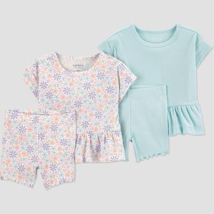 Carter's Just One You® Baby Girls' 4pc Floral T-Shirt and Bike Shorts Set - Mint Green 3M