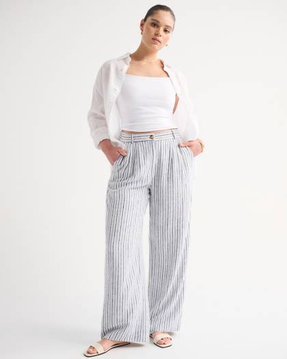 A&F Sloane Linen-Blend Tailored Wide Leg Pant