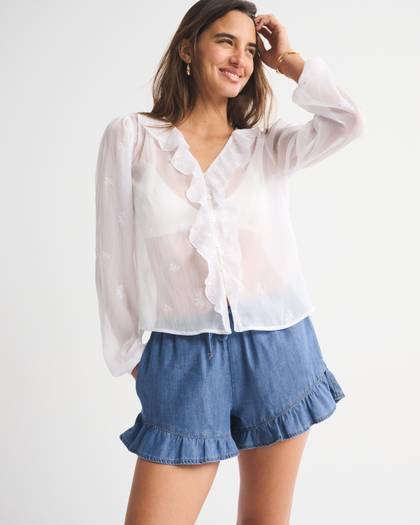 Chambray Ruffle Pull-On Short