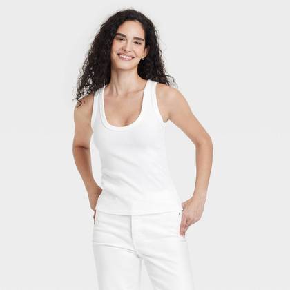 Women's Slim Fit Tank Top - Universal Thread™ White XS: Heavyweight Cotton Blend, Fitted Scoopneck, Sleeveless Pullover, At Hip Length