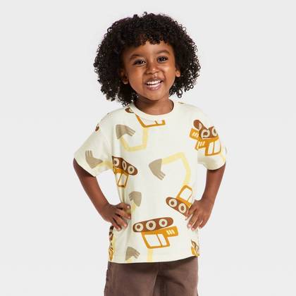 Baby Boys' Construction Relaxed T-Shirt - Cat & Jack™ Cream 12M