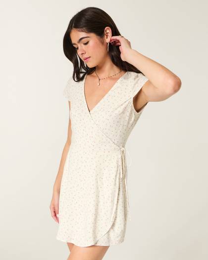 Short-Sleeve Wrap Mini Dress