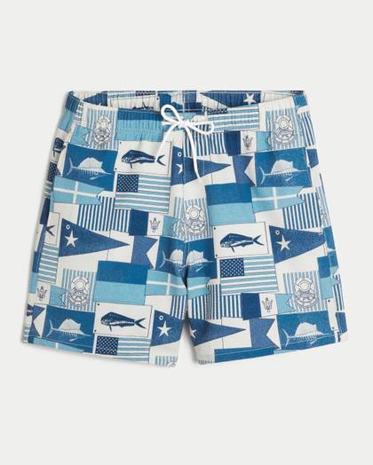 Mid-Thigh Seersucker Swim Trunks