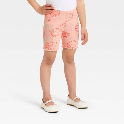 Toddler Girls' Strawberry Ribbed Bike Shorts - Cat & Jack™ Pink 12M