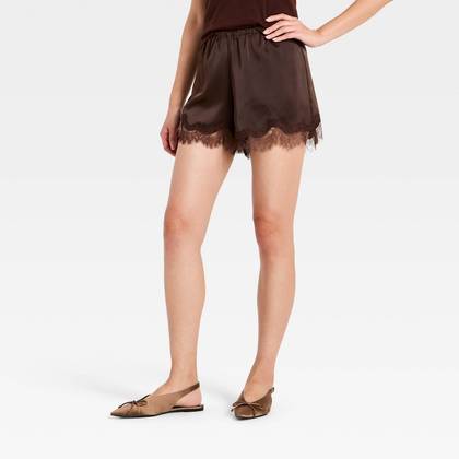 Women's Fashion Pull-On Lace Trim Shorts - A New Day™ Brown XS