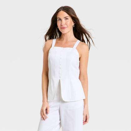 Women's Sleeveless Faux Linen Vest - A New Day™ White XS