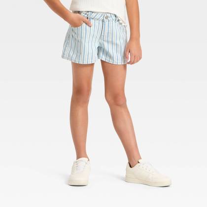 Girls' Mid-Rise Striped Jean Shorts - Cat & Jack™ Blue/White XS