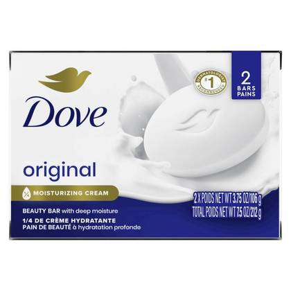 Dove Beauty White Moisturizing Beauty Bar Soap - 2pk - 3.75oz each: Paraben-Free, Sulfate-Free, For Normal to Dry Skin