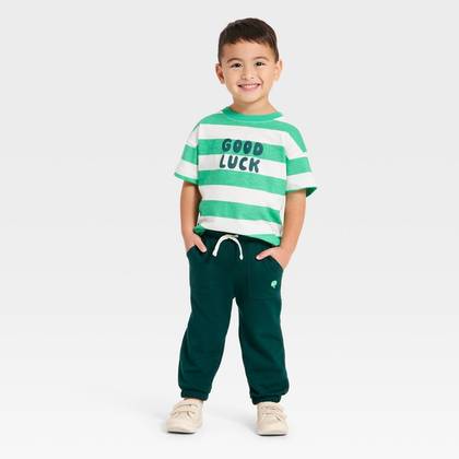 Toddler Boys' St. Patrick's Day 'Good Luck' Short Sleeve T-Shirt and Joggers Set - Cat & Jack™ Cream 12M