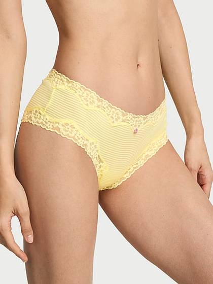Cotton Shadow Stripe Lace-Waist Cheeky Panty