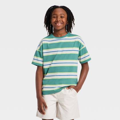 Boys' Short Sleeve Striped Oversized T-Shirt - Cat & Jack™ Teal Green XS