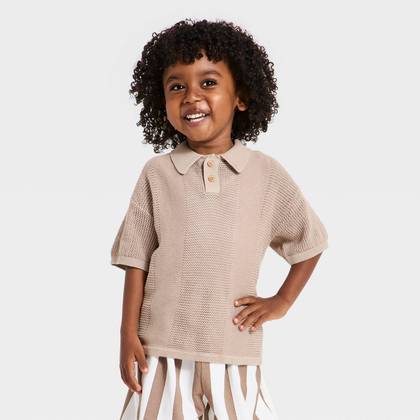 Grayson Mini Toddler Boys' Knit Sweater Polo Shirt - Beige 12M