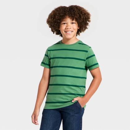 Boys' Short Sleeve Striped T-Shirt - Cat & Jack™ Dark Green XS