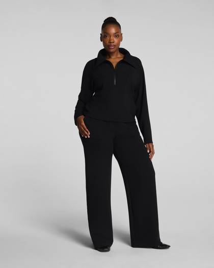 SPANX AirEssentials® French Rib Wide Leg Pant | Very Black - Black