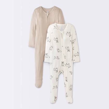 Baby Boys' 2pk Dogs So Very Soft Modal Long Sleeve Sleep N' Play Footed Pajamas - Cloud Island™ Cream 0-3M