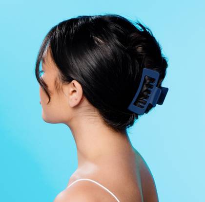 Rectangle Double Teeth Claw Clip Duo- Navy & Cream