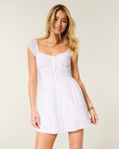 Cap Sleeve Button Front Mini Dress