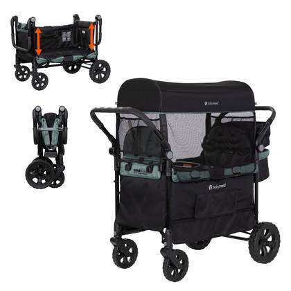 Baby Trend Quest PLUS 3-in-1 Stroller Wagon - Madrid Green: All-Terrain Tires, Adjustable Handle, Steel Frame, Folds for Easy Transport