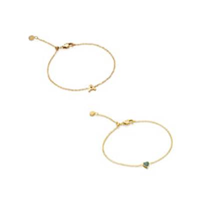 Mini Heart Birthstone & Initial Bracelet Set (Gold)